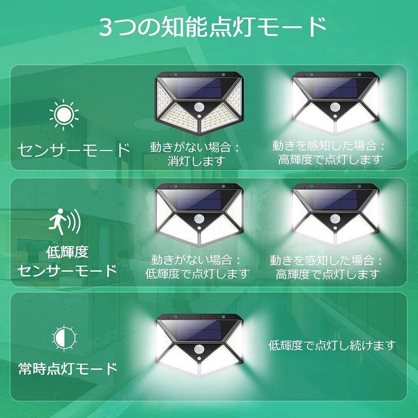 センサーライト 4個セット 100LED 屋外 ソーラーライト 4面発光 高輝度