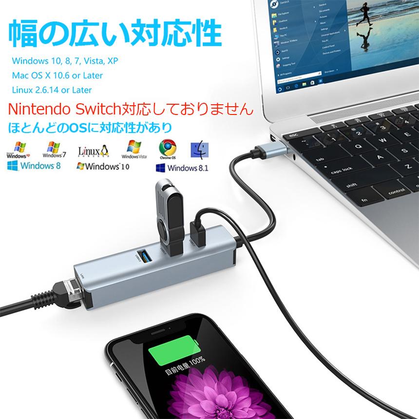 USB3.0ハブ 1000Mbps 有線LAN 4ポートアダプター RJ45 変換アダプタ 5Gbps高速 USB拡張 高速伝送 USB3.0ポート 送料無料