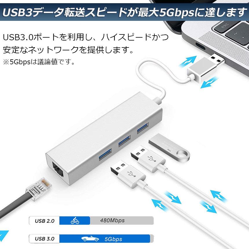 USB lan 変換アダプタ USB3.0 ハブ LAN ポート 有線LANアダプタ 有線LAN RJ45 変換 USB 3ポート LANポート 100Mbps イーサネット 高速 lanアダプタ｜mirainet｜05