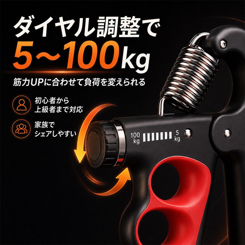 2個セット ハンドグリップ 握力トレーニング 5〜100kg 負荷調整式 自動