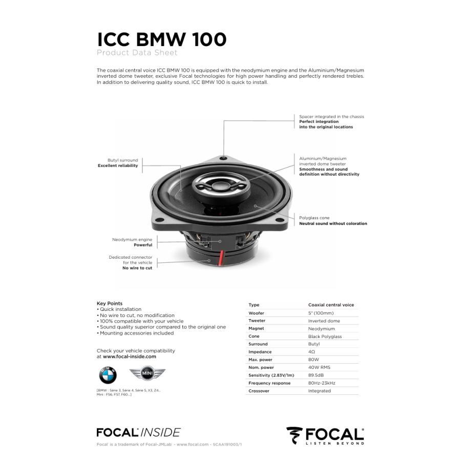 FOCAL（フォーカル）BMW車種別専用キット 2WAYコアキシャルセンタースピーカー 100mm 　ICC BMW 100｜miraishikou｜03