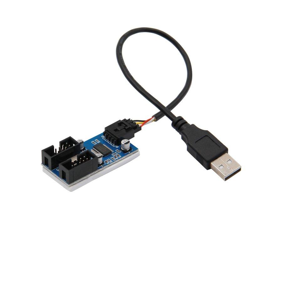 【USB Type-A電源用】マザーボードのUSB 9ピン 増設 内部用 2ポート USB2.0 HUB 9ピンUSB ヘッダーオス ケーブル