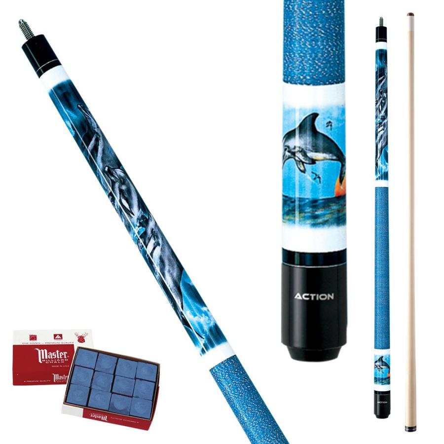 Actionアドベンチャーadv59ブルードルフィンマスターのプールキュースティックwith 12ピースビリヤードチョーク