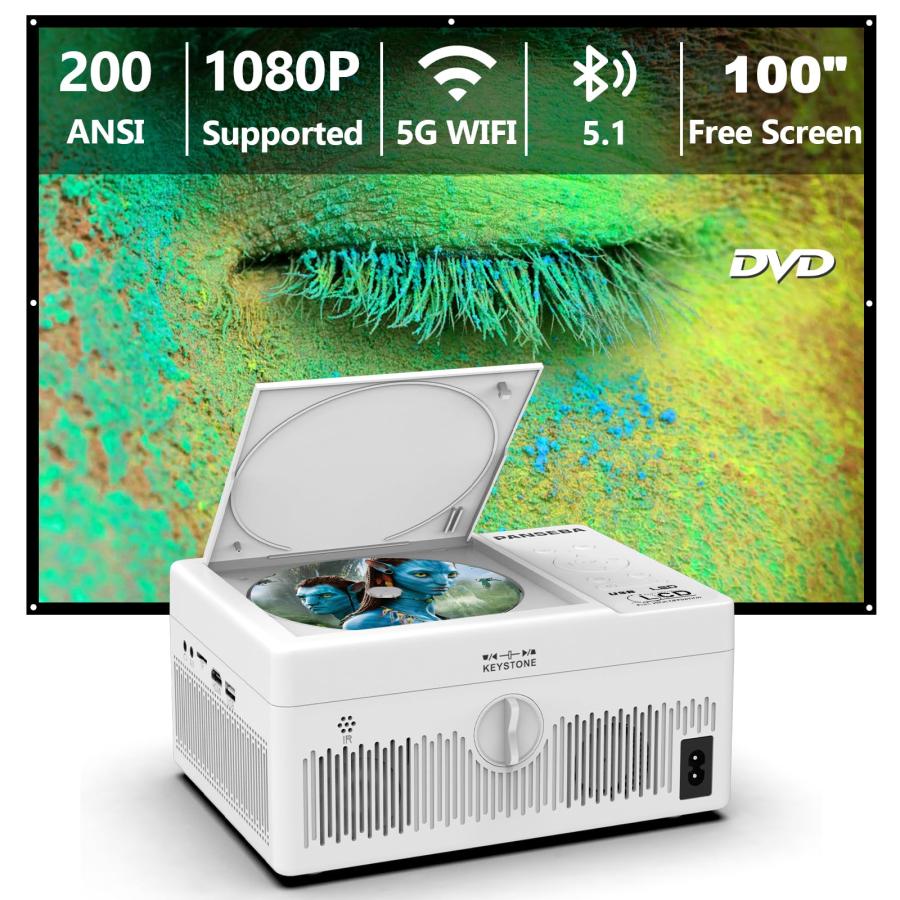PANSEBA 5G WiFi Bluetooth Projector Built in DVD Player with Projector