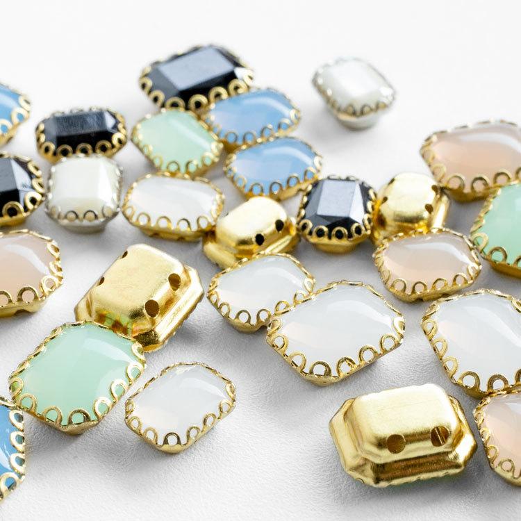 全6色】スカラップ台座付きラインストーン オクタゴン 2サイズ (10個入