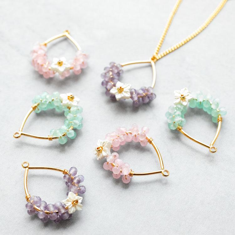 全3色】桜ガラス付き フラワーチャーム (2個入) アクセサリー パーツ