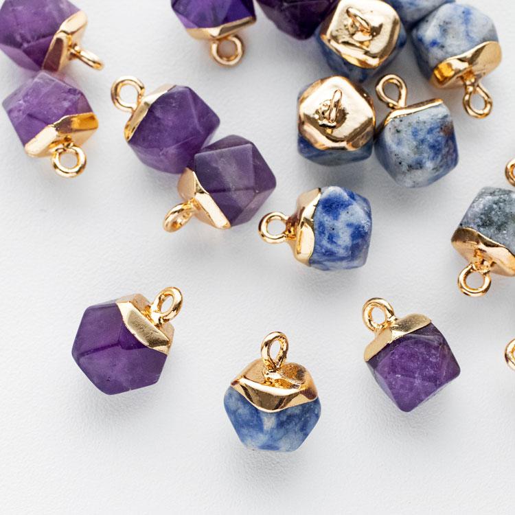 全10種】天然石 カン付き多面チャーム (1ペア入) : ビジューパーツ専門