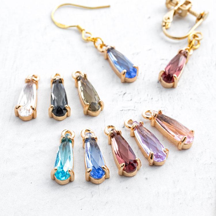 全8色】カン付き ガラスドロップチャーム 5×14.5mm (10個入