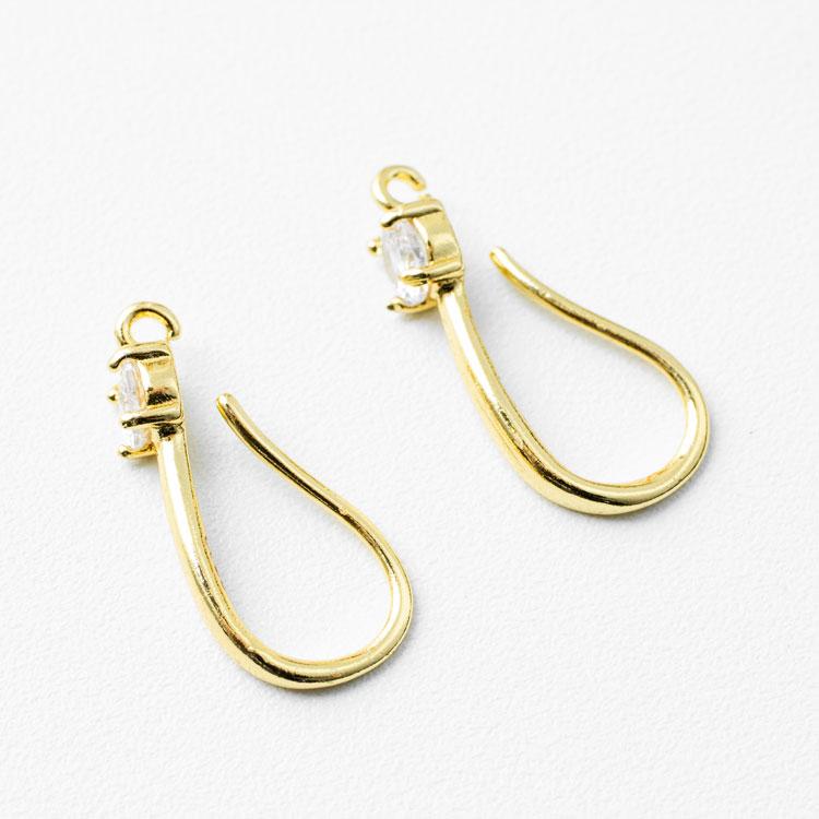 全1色】ジルコニア付き 吊りピアス 9x19mm (1ペア入) キュービック 