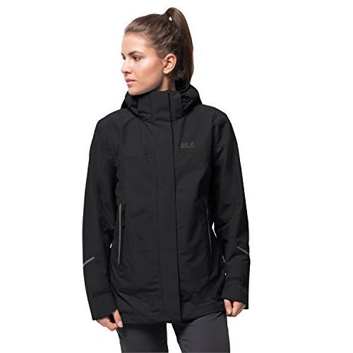 ファッション通販 ジャックウルフスキンレディース防水レインジャケット ブラック ミディアム 海外で大人気の輸入雑貨をいち早く安全にお届け レインシューズ ブーツ Bspindia Org