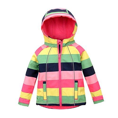 即納 M2 C女の子用フード付きフリース裏地防風セーターソフトシェルジャケット カラー レッド