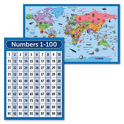 2パック 子供用世界地図ポスター イラスト付き 数字1100 算数チャートラミネート加工 18インチ X 29インチ Ys Mirei F Net 通販 Yahoo ショッピング