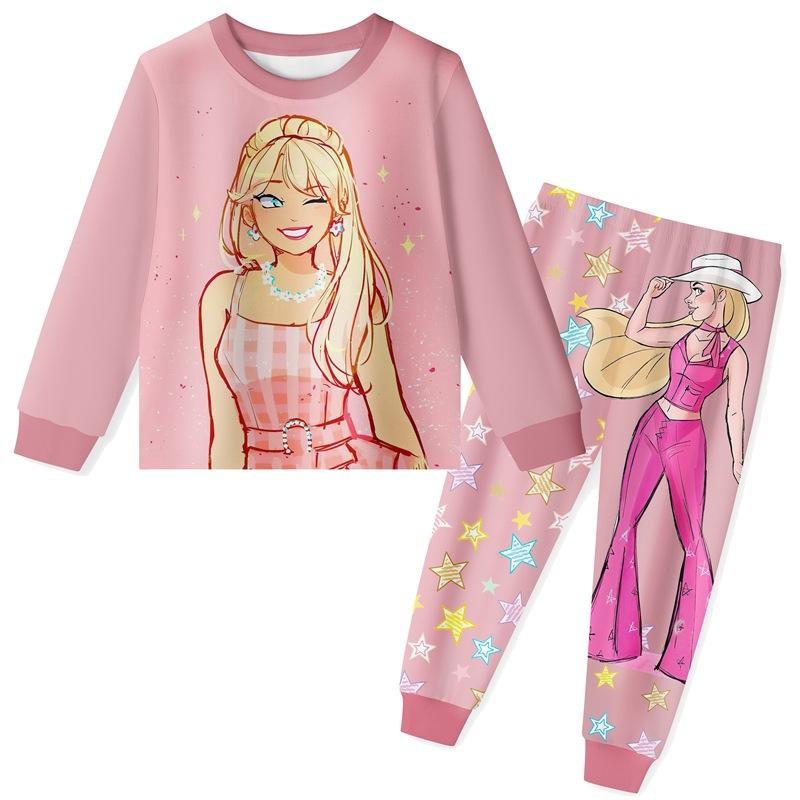 Barbie バービー パジャマ 上下セット 子供 かわいい Tシャツ 長袖 長パンツ ルームウェア キッズ 部屋着 春秋冬 100cm-140cm 綿｜mireiku｜03