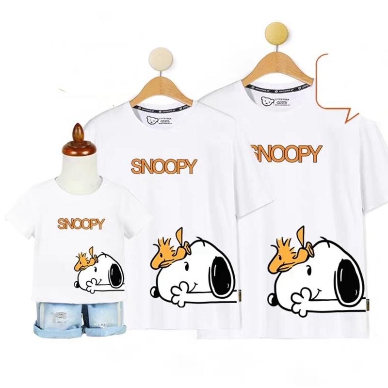 SNOOPY スヌーピー 半袖Tシャツ  親子T-shirt 通気性 肌着 柔らかい 100%綿 丸首  トップス  カップル /メンズ/レディース/親子ペア 男の子/女の子/親子服お揃い｜mireiku｜05