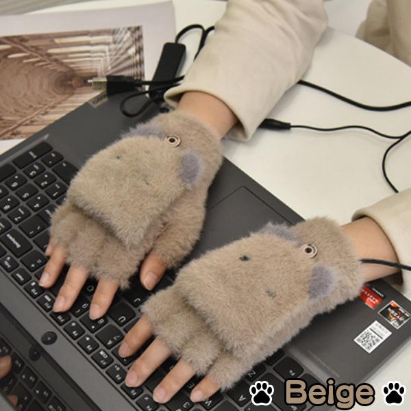 動物 アニマル ヒーターグローブ USB接続式 充電 ふわふわ 手袋 指なし 電熱手袋 ヒーター内蔵 インナー 温かい 暖かい｜mirisemirai｜04