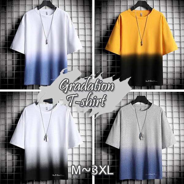 Tシャツ メンズ 夏服 配色 切り替え グラデーション 半袖tシャツ Tシャツ トップス カットソー メンズファッション 期間限定の激安セール