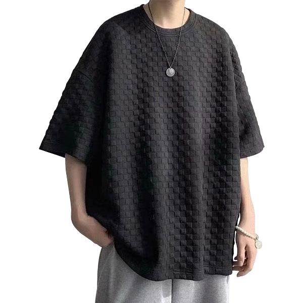 Tシャツ 半袖 メンズ ゆったり オーバーサイズ ビッグシルエット プルオーバー エンボス加工 クルーネック 韓国風 おしゃれ 春 夏 送料無料 新品