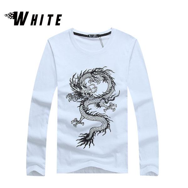 即納 長袖 Tシャツ クルーネック ロンT メンズ ドラゴン プリント 龍 