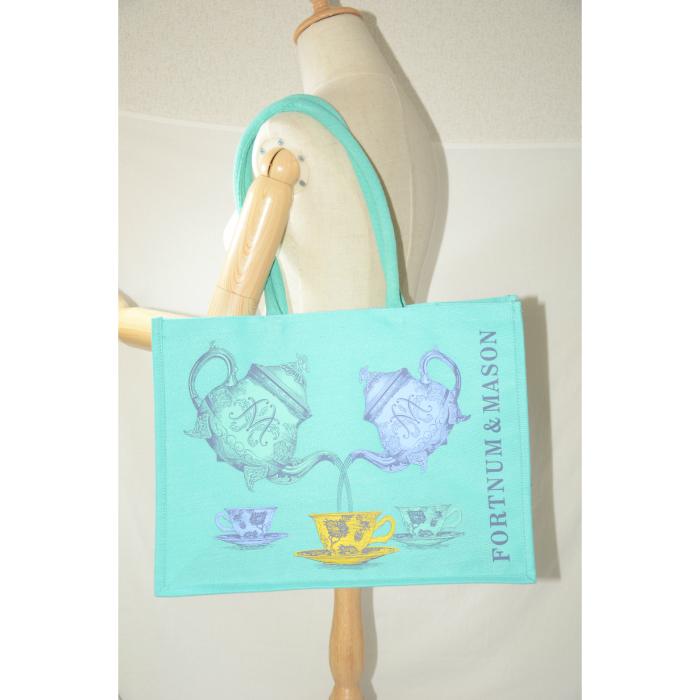 フォートナム＆メイソン ティーポット柄バッグ ジュート ロングハンドル トートバッグ（底板があって丈夫）Fortnum & Mason 日本未発売 |  | 02