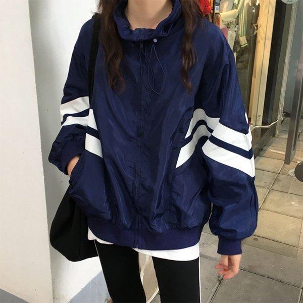 専門店では ナイロンジャケット レディース フリーサイズ パープル ネイビー スポーツブルゾン 2ライン ナイロン カジュアル 大きめ ナイロン生地 パーカー カラー パープル Straightuplondon Com