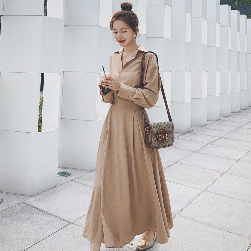 21 春コーデ ワンピース レディース ロング ワンピース キレイめ 春 秋 シャツ 長袖ワンピース Aライン おしゃれ 体型カバー 着痩せ Peee5 弥勒庵 通販 Yahoo ショッピング