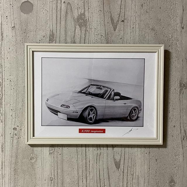 マツダ MAZDA ユーノスロードスター 【鉛筆画】名車 旧車 イラスト A4