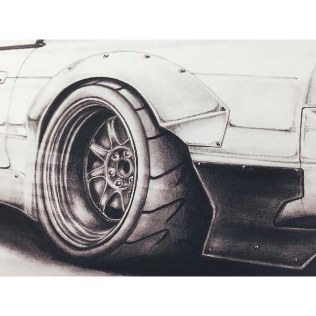 日産 NISSAN 180SX カスタム【鉛筆画】名車 旧車 イラスト A4