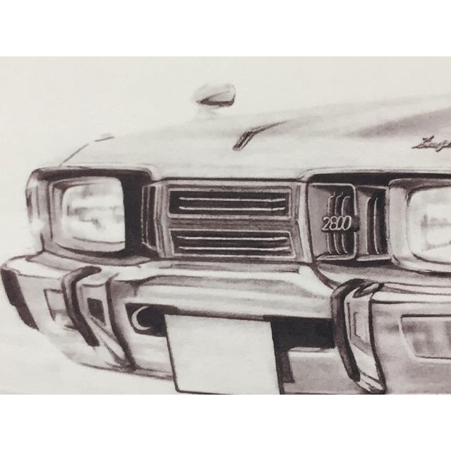 【匿名配送】鉛筆画　  A4サイズ額つき 日産 NISSAN 330セドリック【鉛筆画】名車 旧車 イラスト A4
