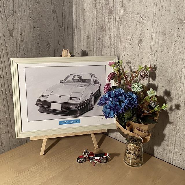 車の鉛筆画 木製フレーム付き 車の鉛筆画 木製フレーム付き