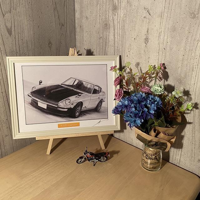 全国宅配無料全国宅配無料日産 NISSAN フェアレディ Z432R名車 旧車 イラスト A4サイズ 額付き サイン入り その他美術、工芸品 昭和 日産自動車 懐かしい 手拭い 手ぬぐい ダットサン