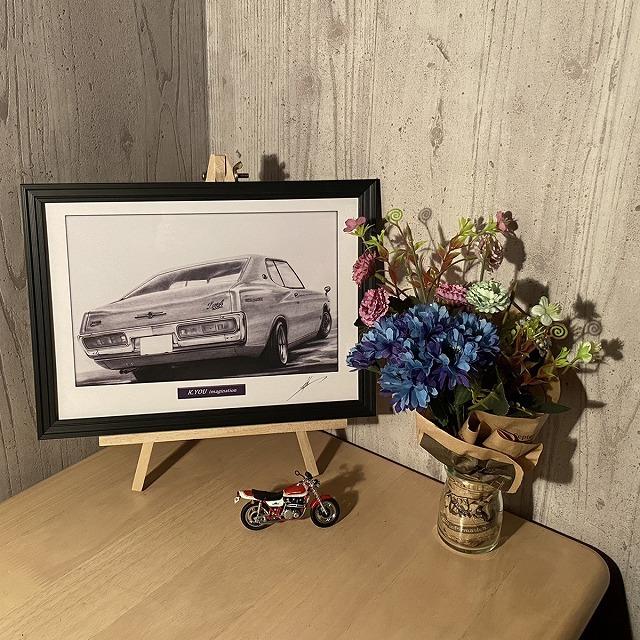 日産 NISSAN ローレル SGX【鉛筆画】名車 旧車 イラスト A4サイズ 額