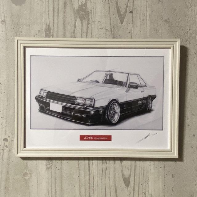 日産 NISSAN スカイライン R30 RS TURBO 2ドア フロント 【鉛筆画】名車 旧車 イラスト A4サイズ 額付き サイン入り｜mirror-man-ys｜06