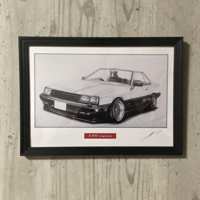 日産 NISSAN スカイライン R30 RS TURBO 2ドア フロント 【鉛筆画】名車 旧車 イラスト A4サイズ 額付き サイン入り｜mirror-man-ys｜07