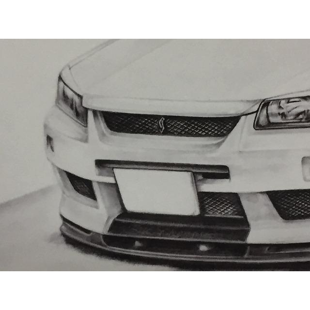 日産 NISSAN  スカイライン R34 25GT クーペ【鉛筆画】名車 旧車 イラスト A4サイズ 額付き サイン入り｜mirror-man-ys｜02