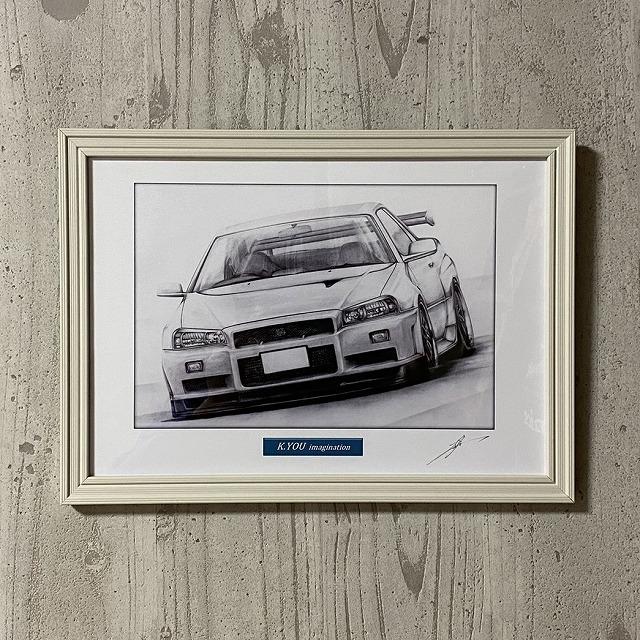 日産 NISSAN スカイライン R34 GTR【鉛筆画】名車 旧車 イラスト