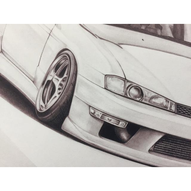 日産 NISSAN シルビア S14 後期【鉛筆画】名車 旧車 イラスト A4 日産 NISSAN シルビア S14 後期【鉛筆画】名車 旧車 イラスト A4