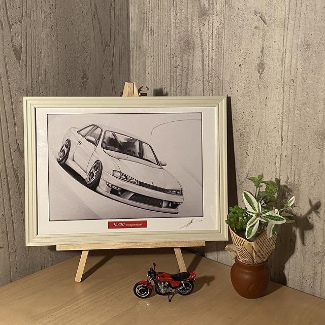 日産 NISSAN シルビア S14 後期【鉛筆画】名車 旧車 イラスト A4 日産 NISSAN シルビア S14 後期【鉛筆画】名車 旧車 イラスト A4