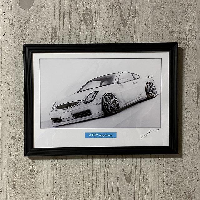 日産 NISSAN スカイライン V35【鉛筆画】名車 旧車 イラスト A4サイズ