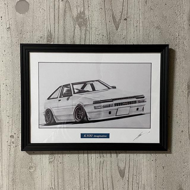 トヨタ TOYOTA 86トレノ【鉛筆画】名車 旧車 イラスト A4サイズ 額付き