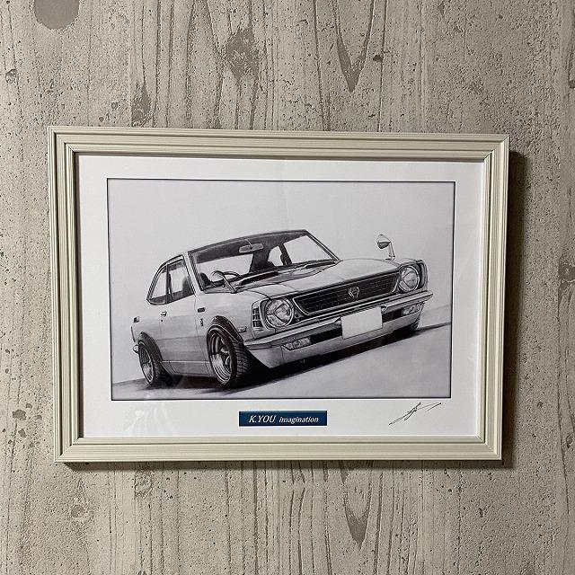 トヨタ TOYOTA 27レビン【鉛筆画】名車 旧車 イラスト A4サイズ 額付き