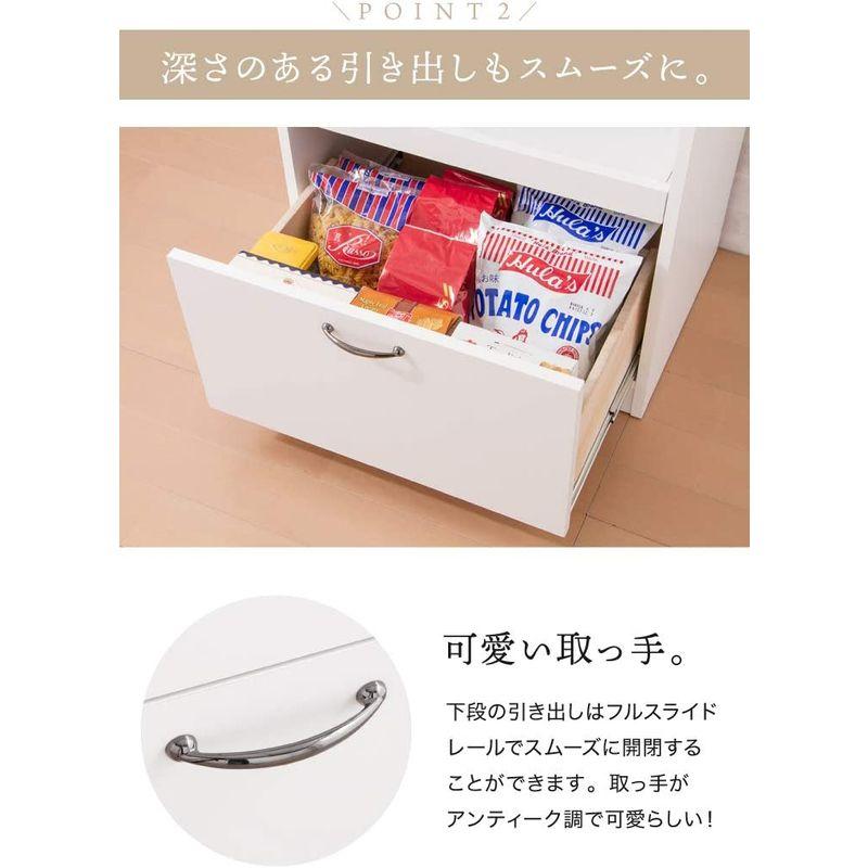 ミニ食器棚　レンジ台　幅58cm　白　国産　ホワイト　レンジ台)　収納　かわいい　台所　可愛い　完成品　キッチン　(ホワイト,