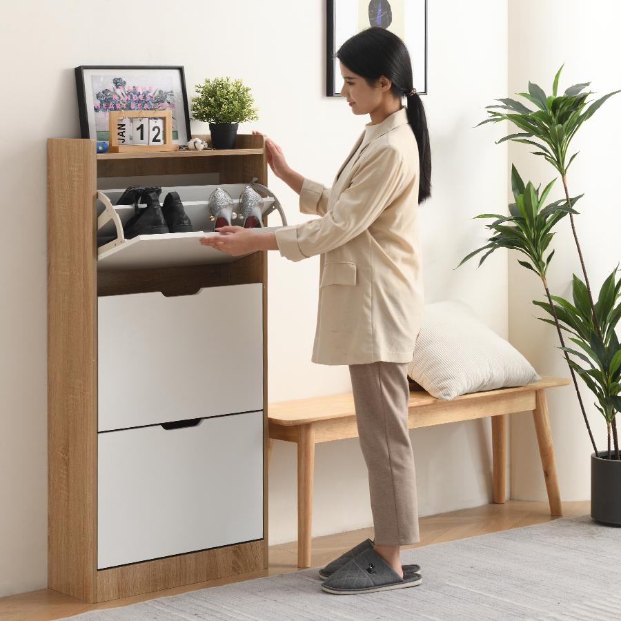 下駄箱 シューズラック 奥行24cm 玄関収納 3段 コンパクト 置物台 最大