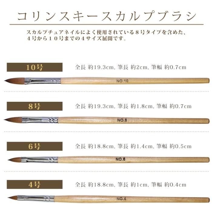 ネイル 高品質 スカルプブラシ 筆 コリンスキー 4号 6号 8号 10号