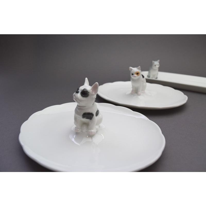 ノリタケ フィギュリン付きトレイ フレンチブル(楕円)/三毛猫 ノリタケ フィギュリン付きトレイ フレンチブル(楕円)/三毛猫