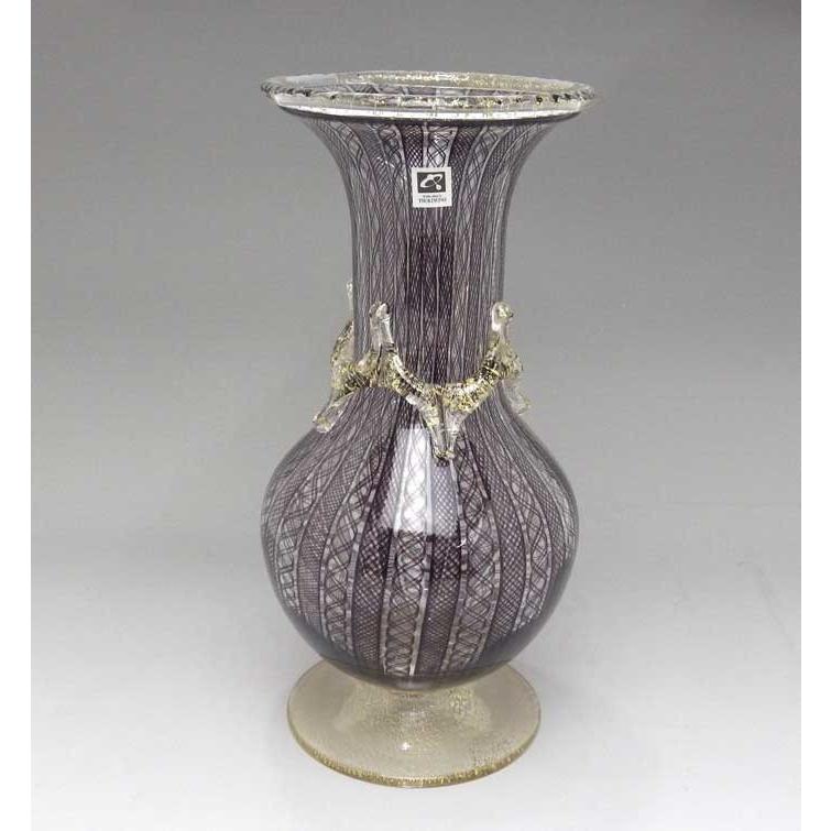 上越クリスタル月夜野工房レース花瓶 黒