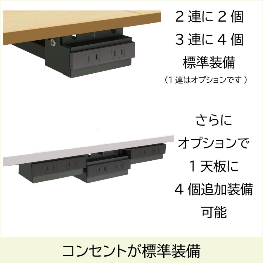 フリーアドレスデスク 3人〜4人 ワークテーブル 会議用テーブル 作業台 コンセント付 幅200cm 奥行100cm 高さ72cm ナチュラル FAS10-2010-NAの画像