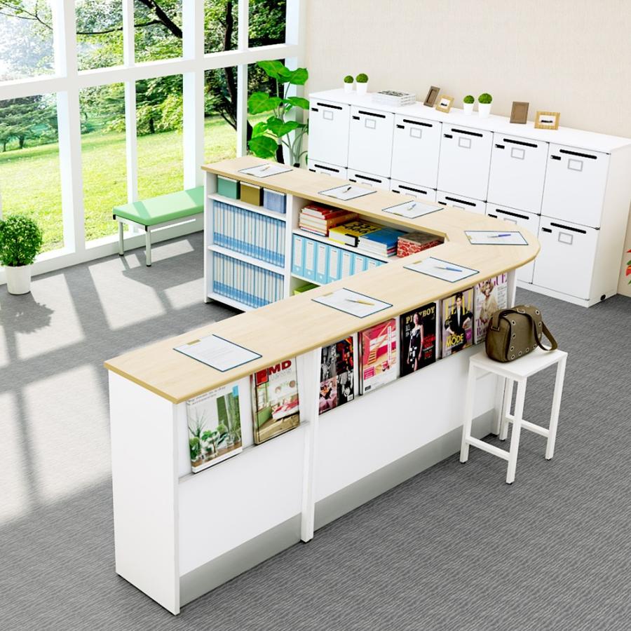 受付台　新店舗に！ 受付カウンター,レジカウンター,L字型カウンター,店舗用,展示棚,大容量