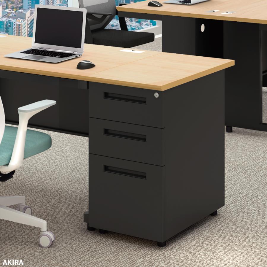 家具のAKIRA サイドデスク 袖机 デスクワゴン 3段 鍵付き 幅40cm 奥行