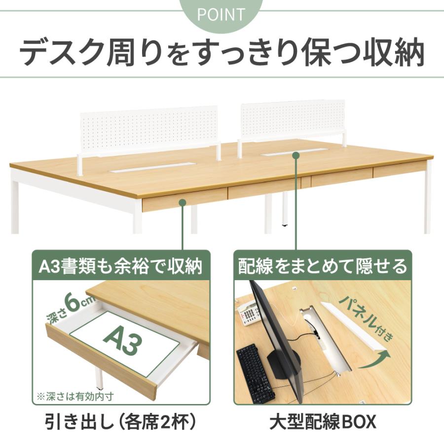 家具のAKIRA オフィスデスク フリーアドレスデスク 4人用 幅240cm 引き出し 配線収納 パネル付き NSQ-2414-NAN 爆買_5