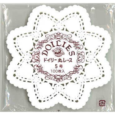 ドイリーレースペーパー 丸型白 5号 100枚　 | 